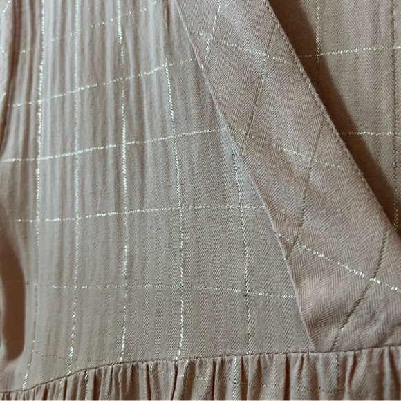 Zara | Asymmetrical Midi Dress Tiered Popover Deep V Neck Pink Metallic Size S - Picture 7 of 14